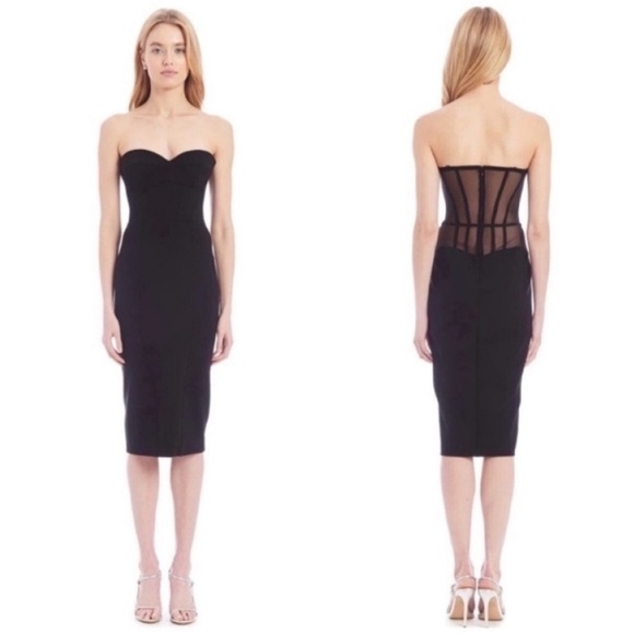 Amanda Uprichard Winona Strapless Corset Midi Dress Black NWT - Picture 1 of 8